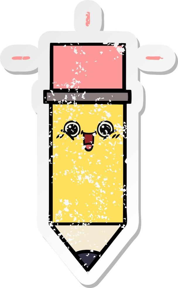 distressed sticker of a cute cartoon pencil vector