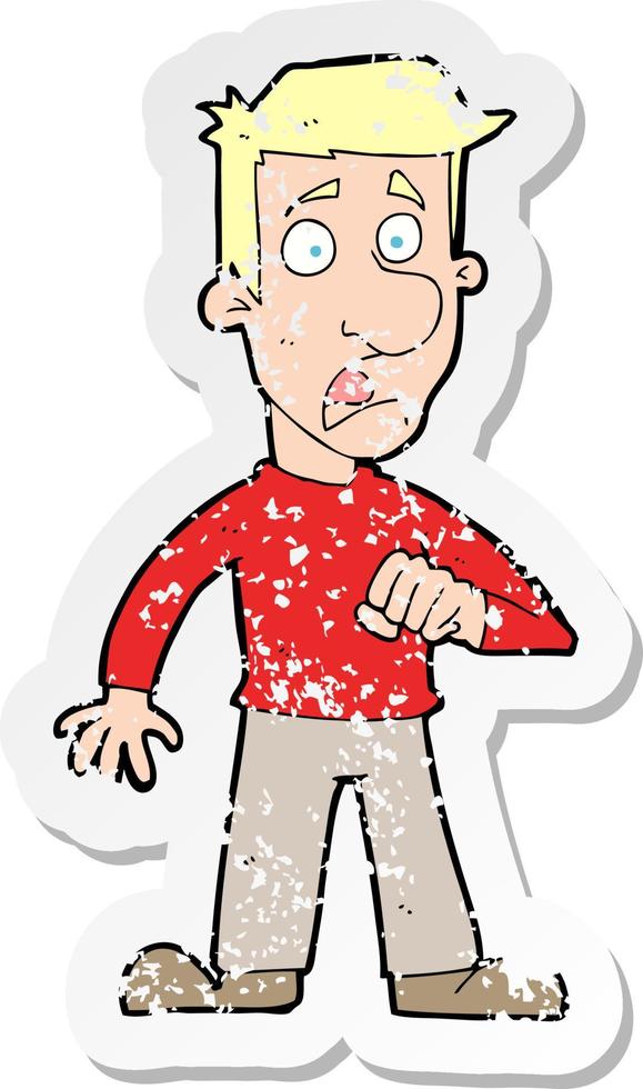 retro distressed sticker of a cartoon shocked man vector