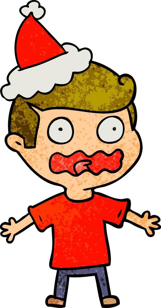 textured cartoon of a man totally stressed out wearing santa hat vector