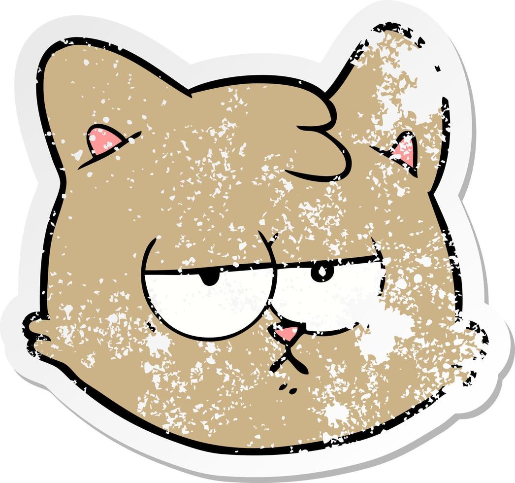 distressed sticker of a cartoon cat face vector