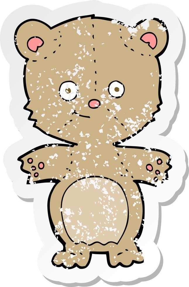 retro distressed sticker of a cartoon happy teddy bear vector