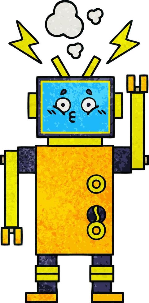 retro grunge texture cartoon malfunctioning robot vector