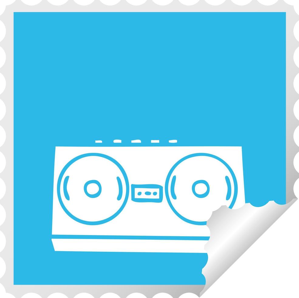 radio retro de dibujos animados de pegatina de pelado cuadrado vector