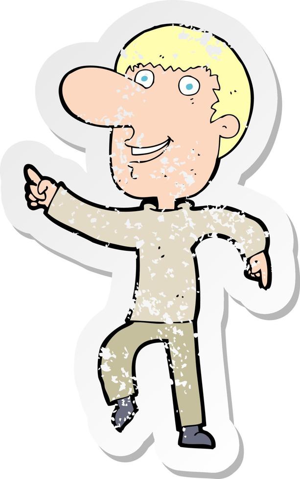 retro distressed sticker of a cartoon happy man dancing vector