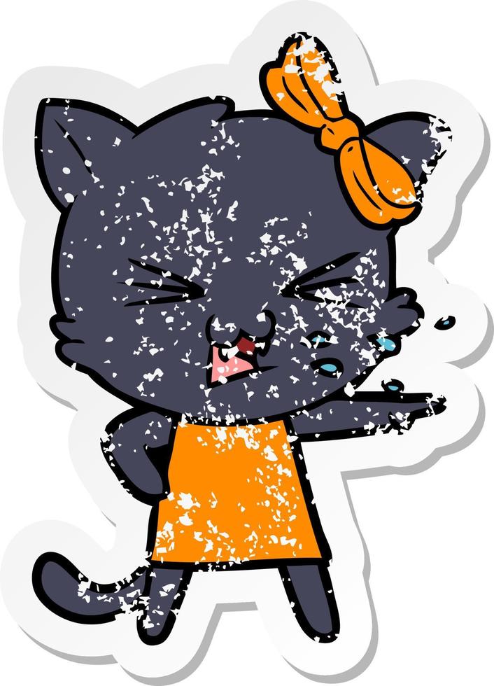 distressed sticker of a cartoon cat vector