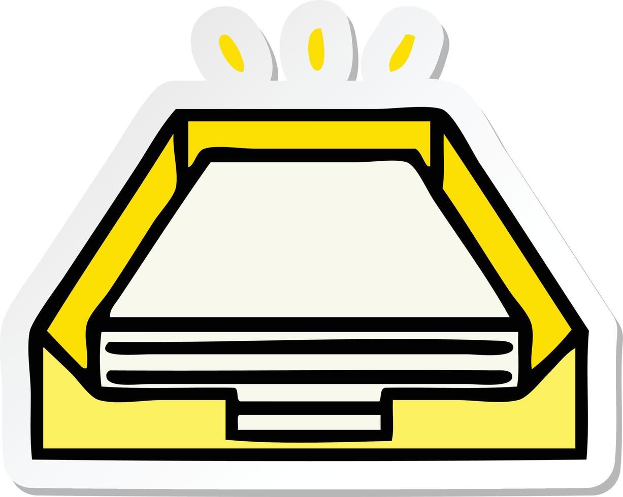 sticker of a cute cartoon paper stack in tray vector