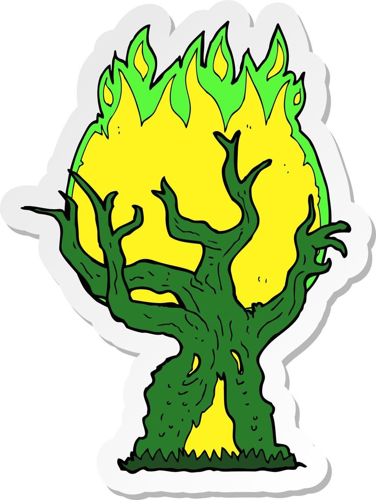 sticker of a cartoon spooky old tree vector