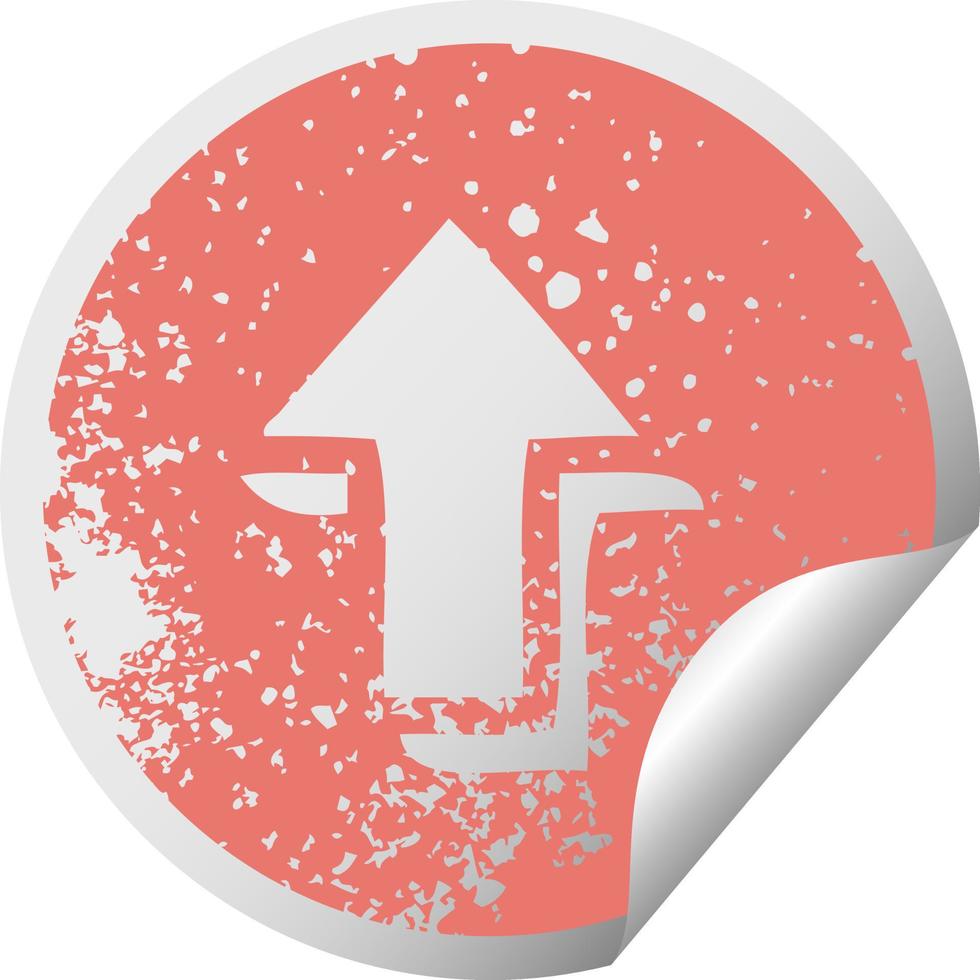distressed circular peeling sticker symbol pointing arrow vector