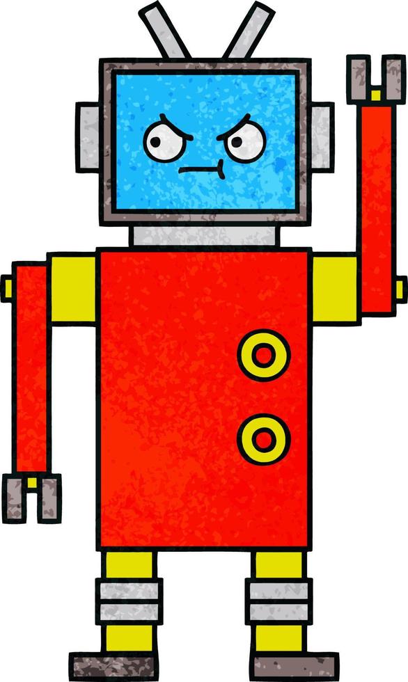 robot de dibujos animados de textura grunge retro vector