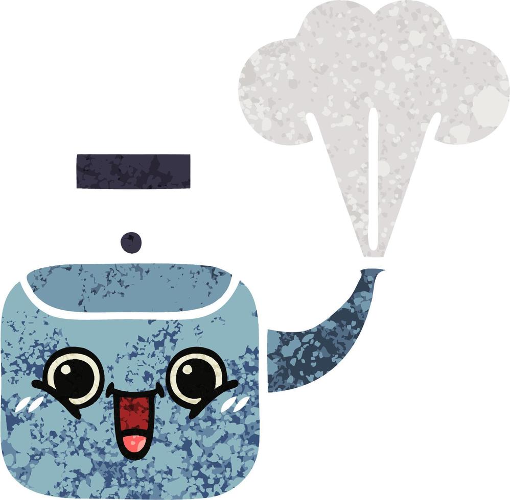 retro illustration style cartoon steaming kettle vector