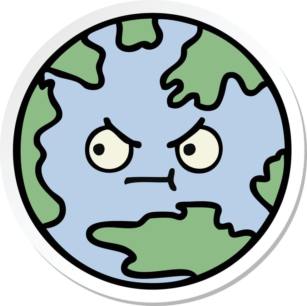 sticker of a cute cartoon planet earth vector