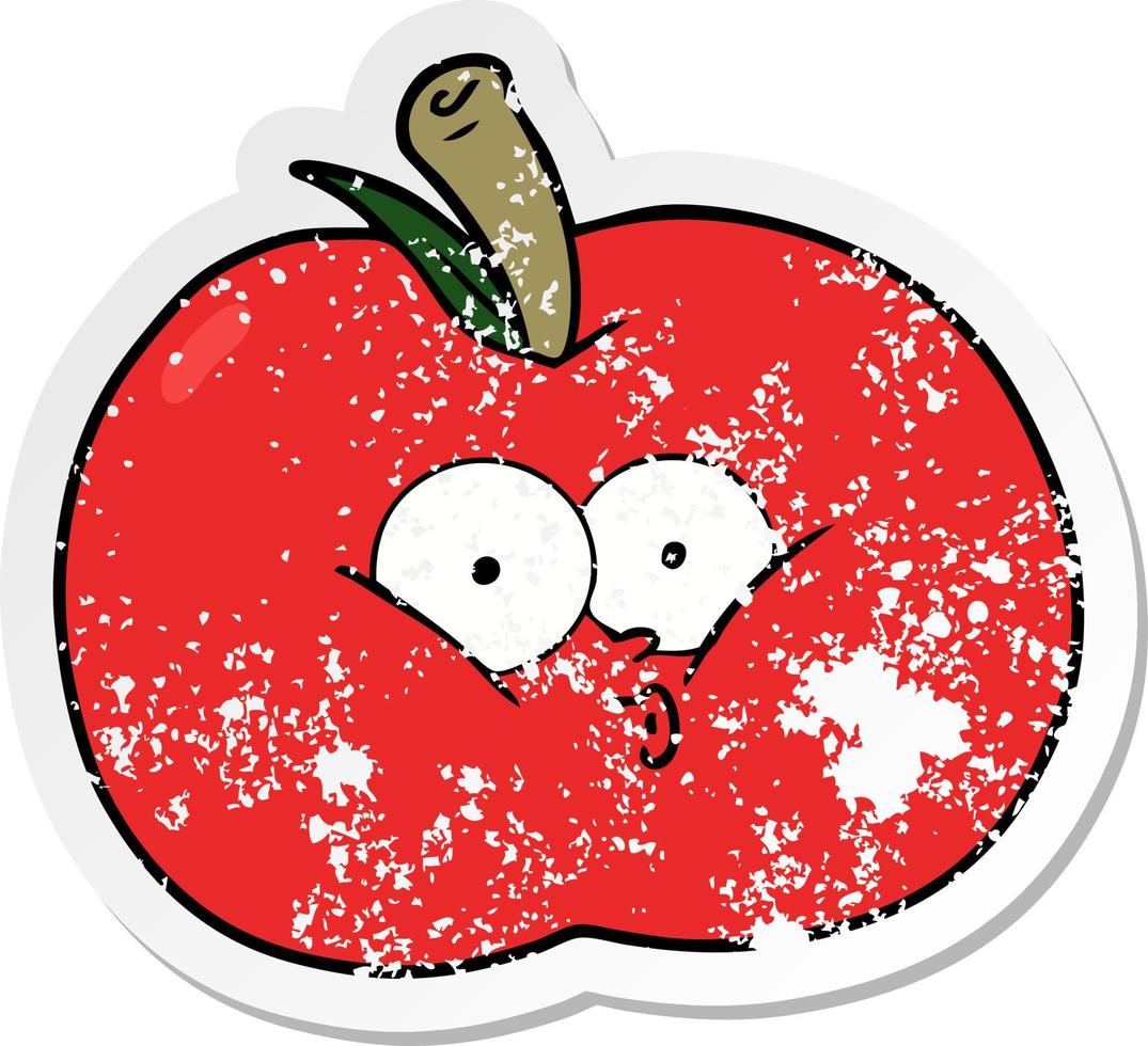 distressed sticker of a cartoon apple vector