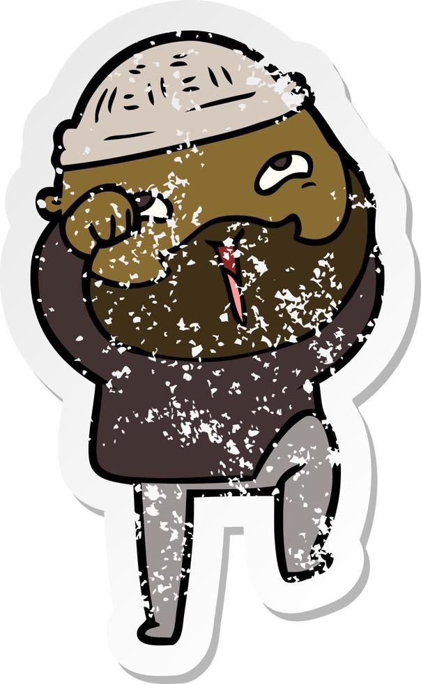 distressed sticker of a cartoon happy bearded man vector