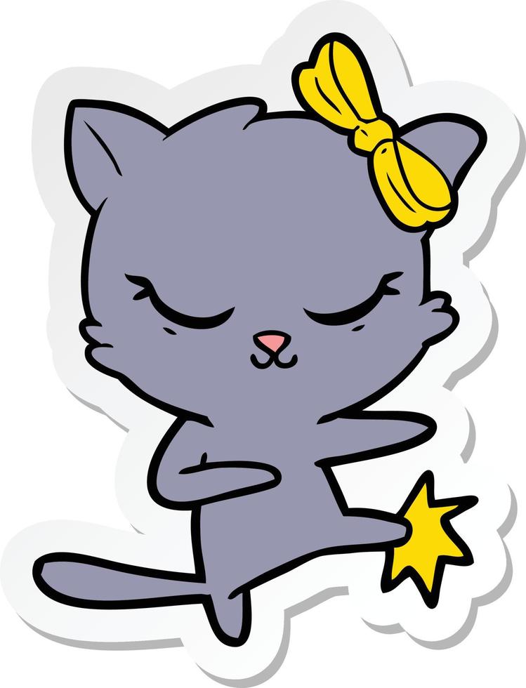 sticker of a cute cartoon cat with bow vector