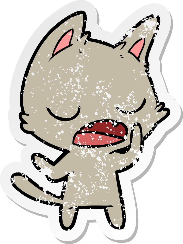 distressed sticker of a talking cat cartoon vector