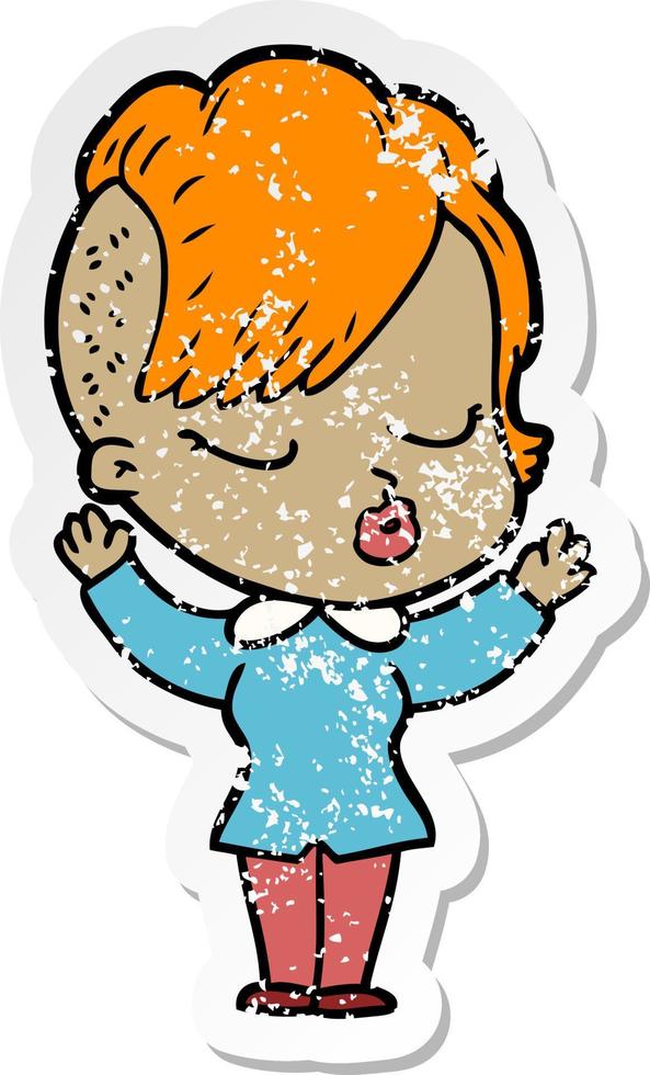 distressed sticker of a cartoon pretty hipster girl vector
