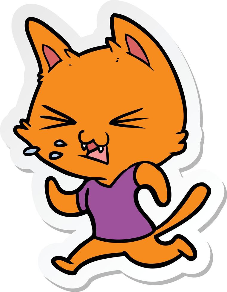 sticker of a cartoon running cat hissing vector