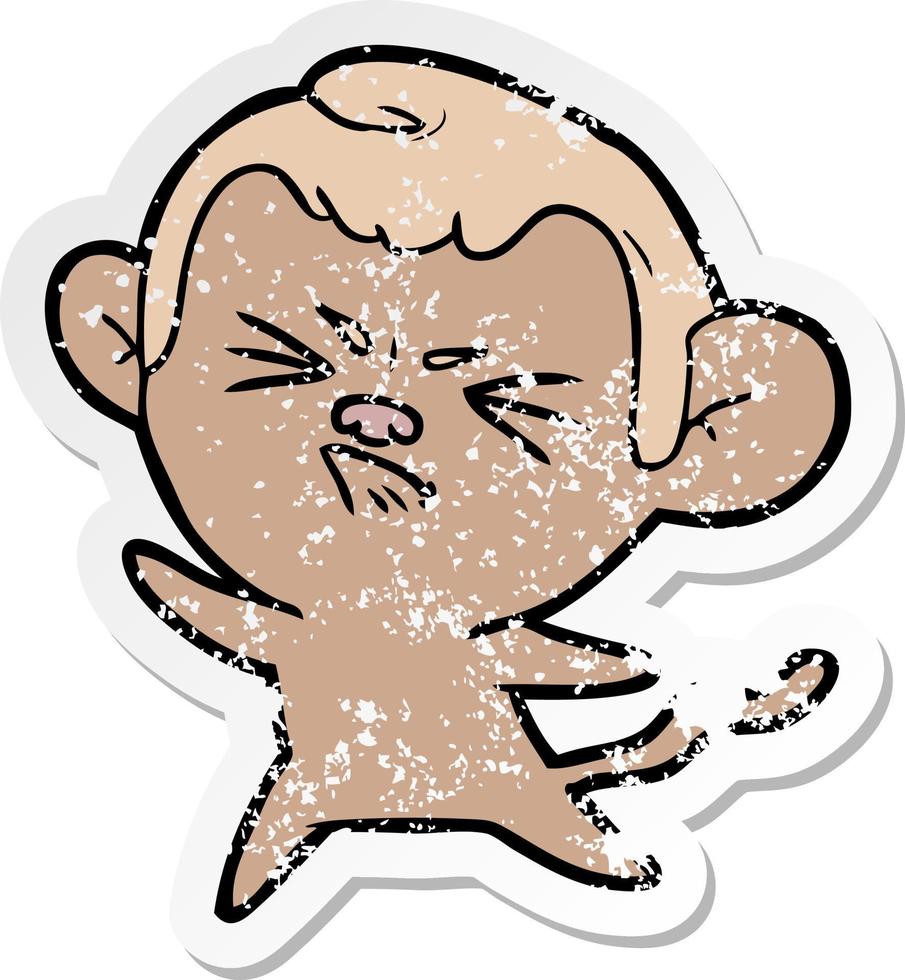 distressed sticker of a cartoon angry monkey vector