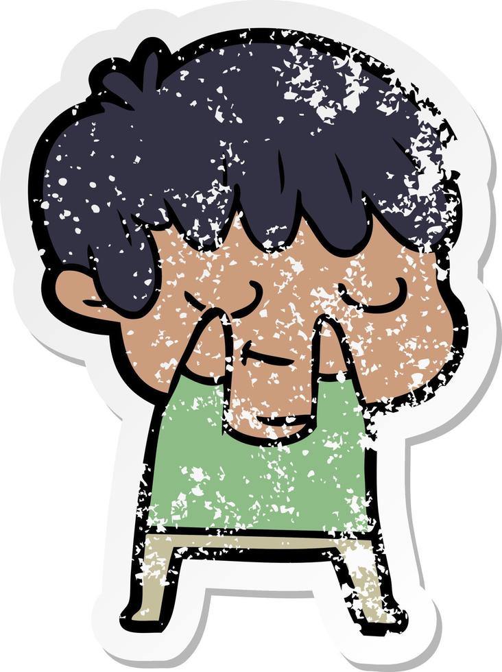 distressed sticker of a happy cartoon boy vector