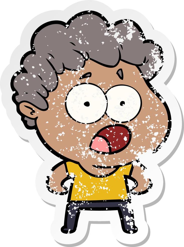 distressed sticker of a cartoon man gasping in surprise vector