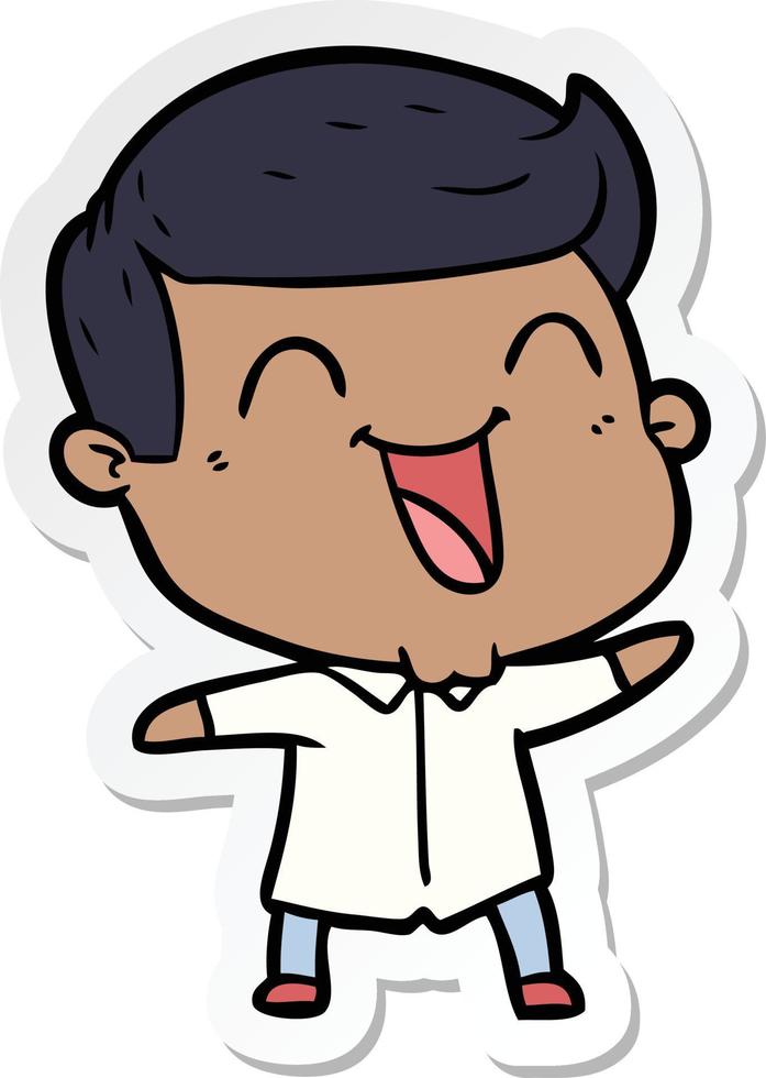 sticker of a cartoon man laughing vector
