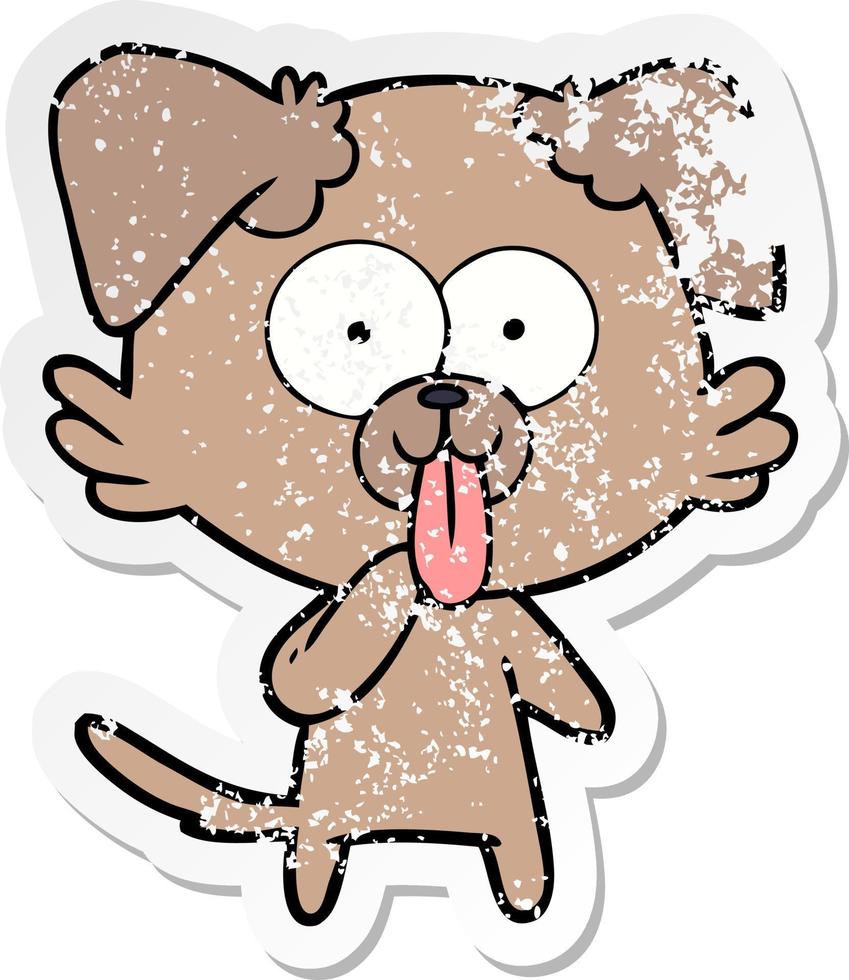 distressed sticker of a cartoon dog with tongue sticking out vector