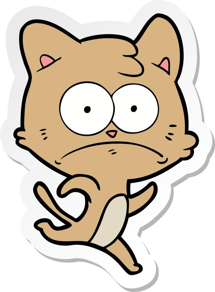 sticker of a cartoon nervous cat vector