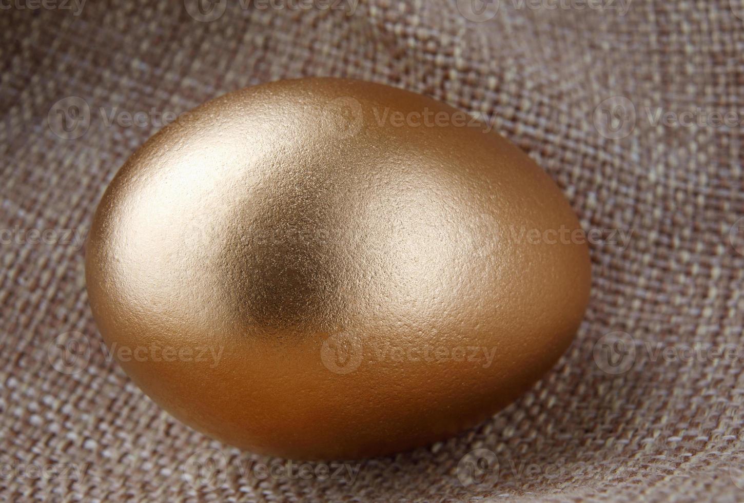A golden egg on a fabric background. photo