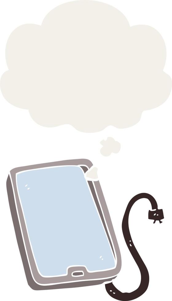 cartoon computer tablet and thought bubble in retro style vector