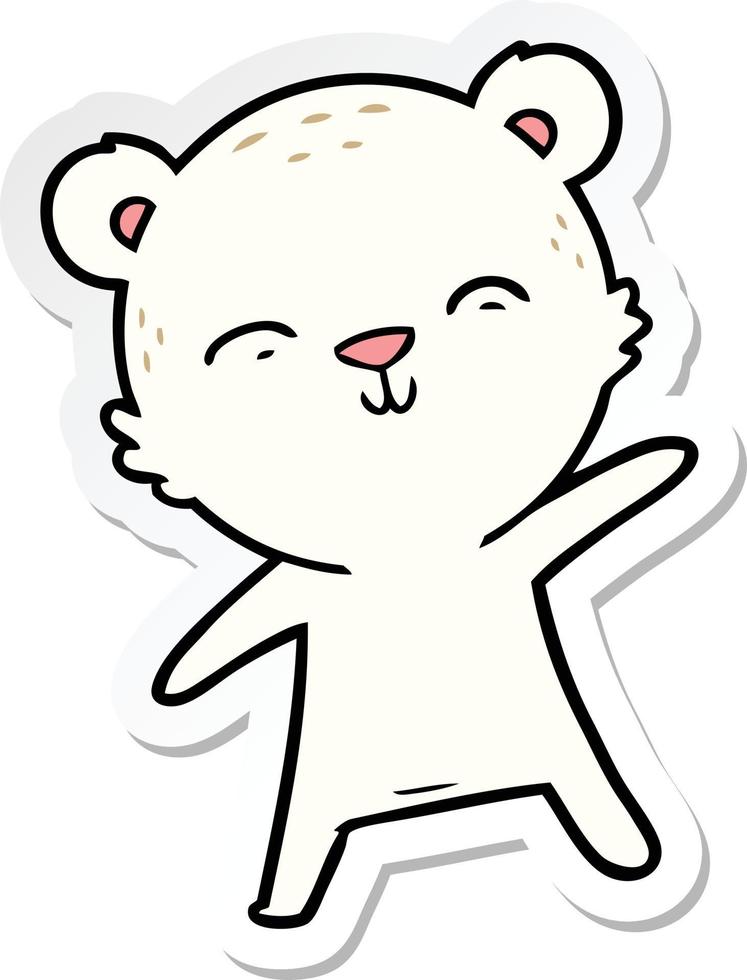 pegatina de un oso polar de dibujos animados feliz señalando vector