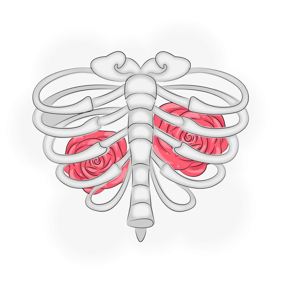 costillas humanas con rosas en forma de corazón para la ilustración de vector de halloween