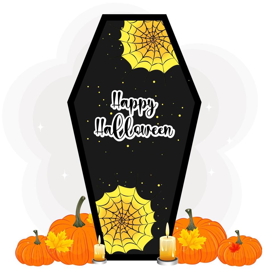 feliz halloween ataúd con calabazas, ilustración vectorial vector