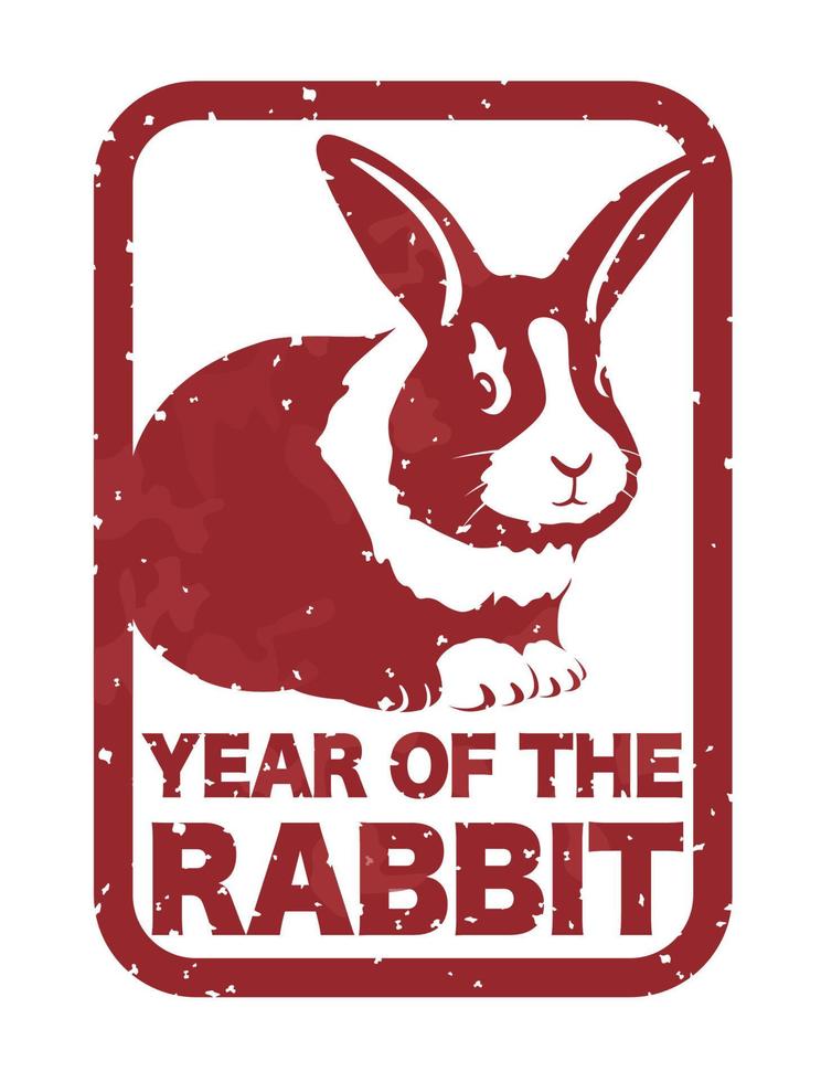 Year Of The Rabbit Vector New Years Greeting Stamp Isolated On A White Background.