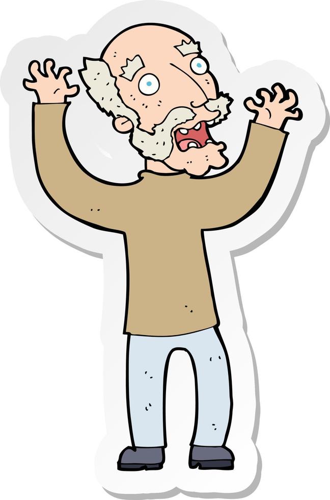 sticker of a cartoon terrified old man vector