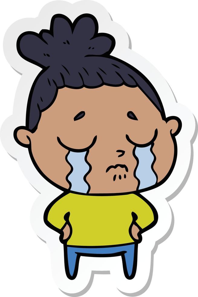 sticker of a cartoon crying woman vector