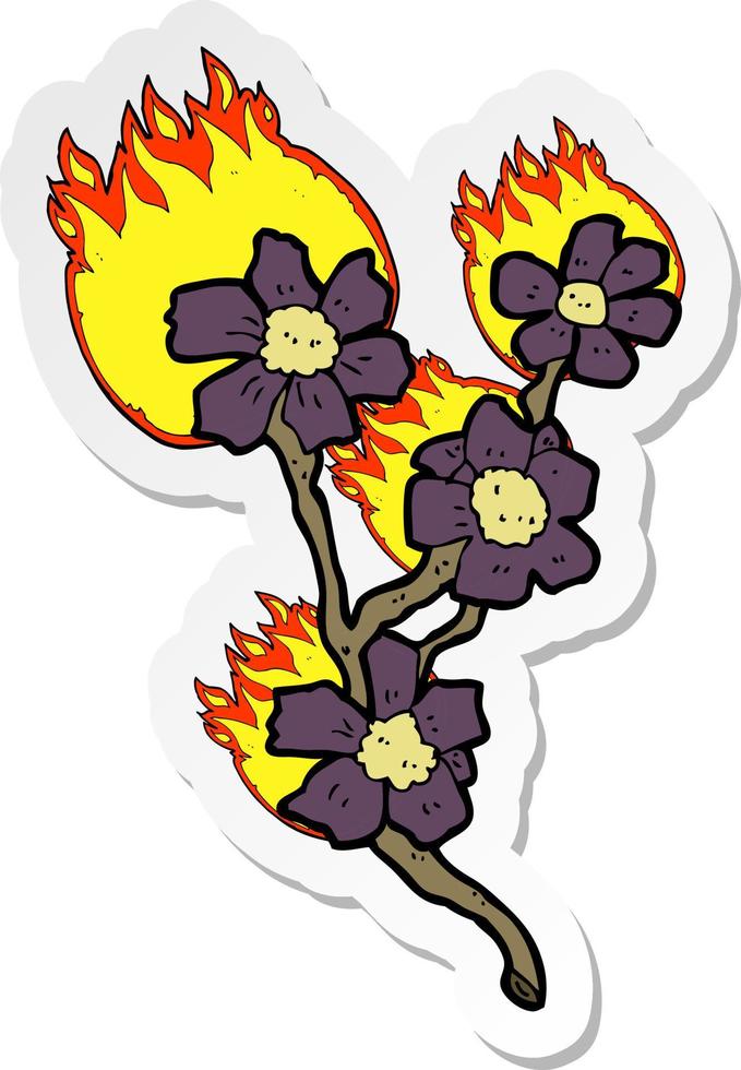 sticker of a cartoon burning flowers vector