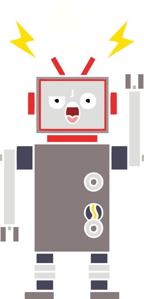 flat color retro cartoon broken robot vector