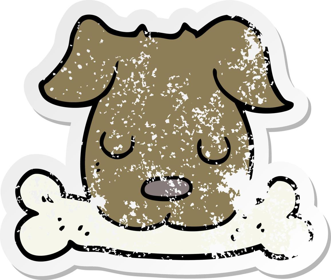 distressed sticker of a cartoon dog with bone vector