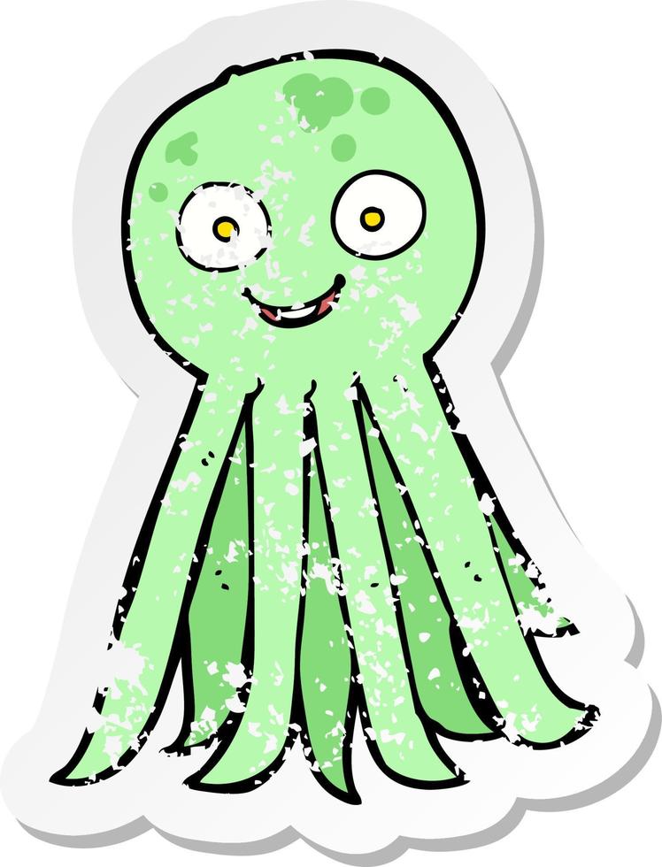 retro distressed sticker of a cartoon octopus vector