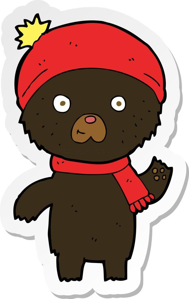 sticker of a cartoon waving black bear vector