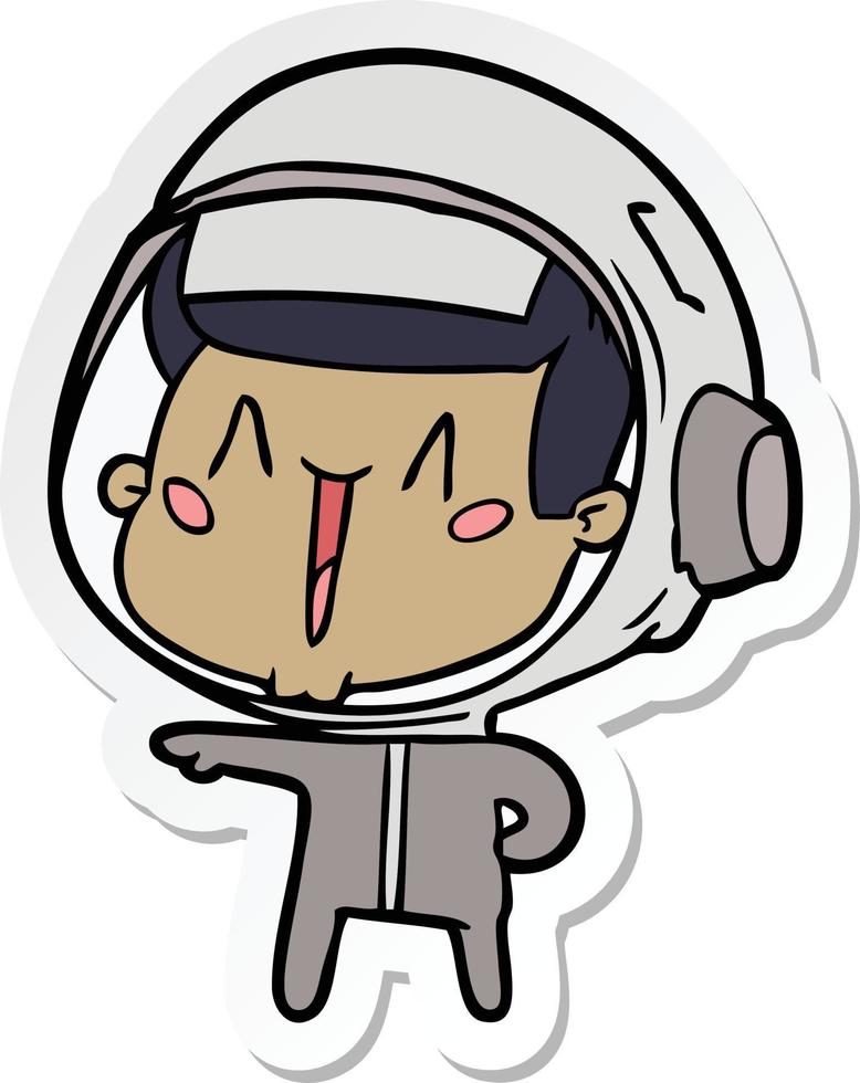 sticker of a happy cartoon astronaut pointing vector