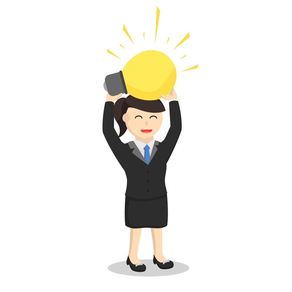 business woman secretary hold up a bulp lamp idea design character on white background vector