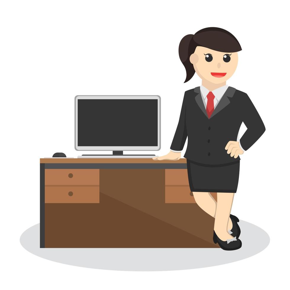 business woman on office desk design vector