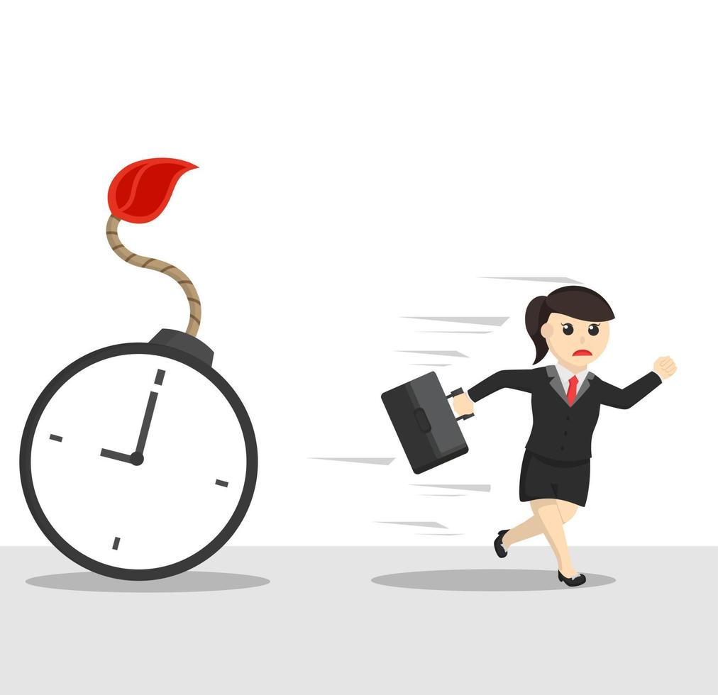 business woman secretary run away from bomb time design character on white background vector