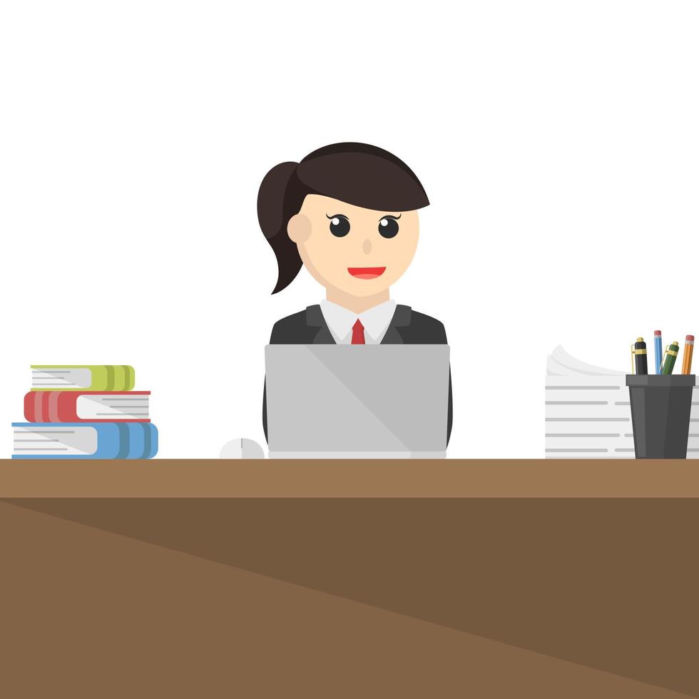 business woman working with laptop design character on white background vector