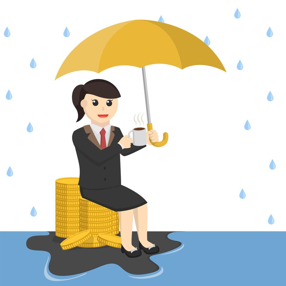 business woman sitting protect the wealth from rain vector