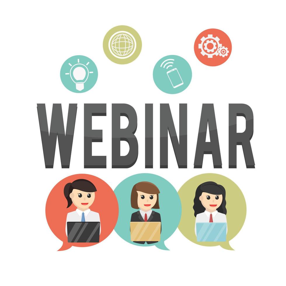 business woman secretary webinar design character on white background