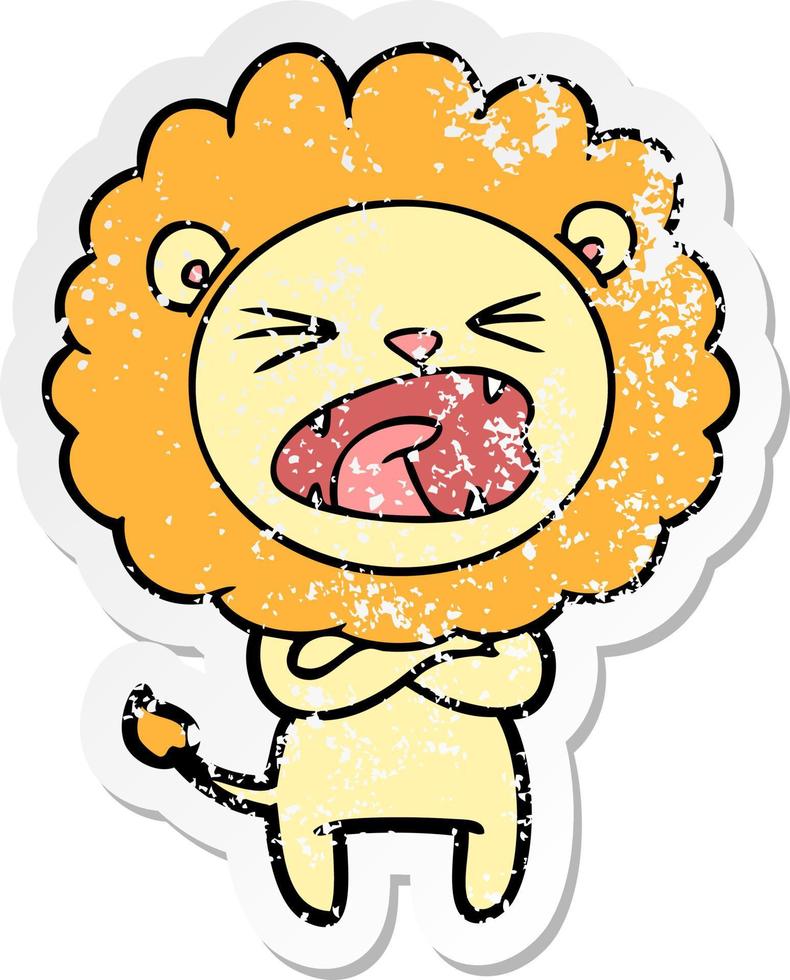 distressed sticker of a cartoon angry lion vector