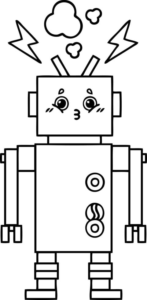 line drawing cartoon robot malfunction vector