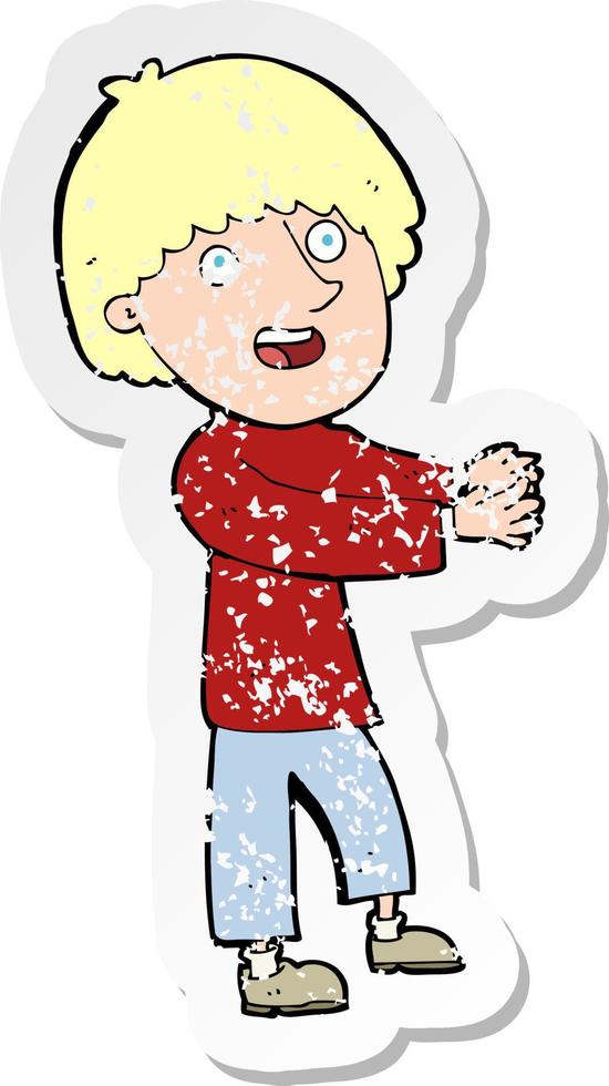 retro distressed sticker of a cartoon happy man showing vector